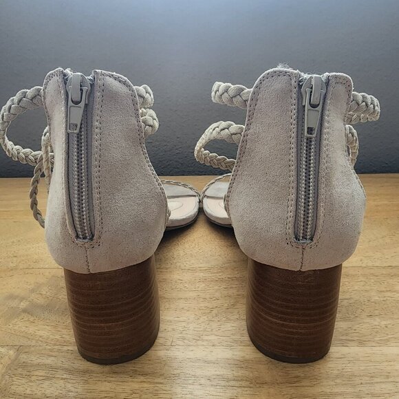 Joie Felina Taupe Cream Beige Square Toe Braided Strappy Block Heels Womens 8 - Picture 7 of 10